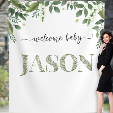 Personalized Baby Shower Backdrop with Baby Name - iJay Backdrops